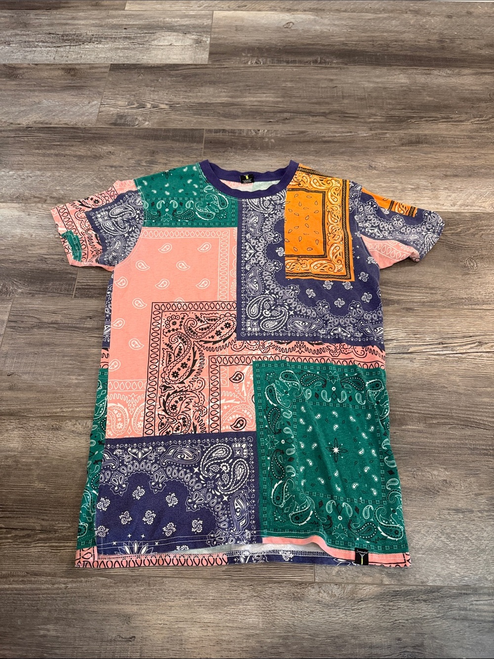 Screenshot Bandana Patchwork T-Shirt in Pink, Green & Purple